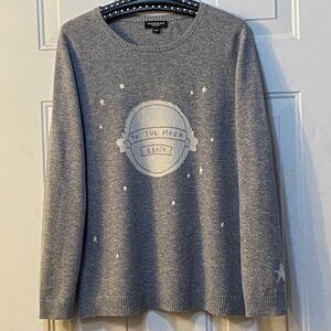 NEW Repeat 100% Cashmere Women Sz S Gray Sweater Pullover "To The Moon and Back"